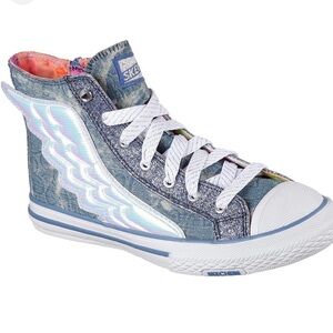 Skechers Size 7.5 Utopia Glitter/Denim Wing Zipper High Top Sneakers